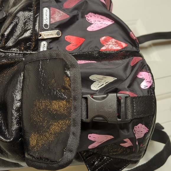 LeSportsac Black Backpack with Red, Pink, White Hearts - Picture 8 of 9